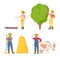 Farmer Sowing Seeds Icons Set Vector Illustration