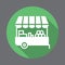 Farmer stall flat icon. Round colorful button, circular vector sign with long shadow effect.