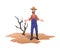 A farmer standing next to a dried dead tree. Concept on the theme of drought, global warming, lack of water for