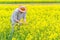 Farmer Standing in Oilseed Rapeseed Cultivated Agricultural Fiel