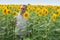 Farmer on a sun flower field
