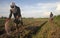 Farmer throwing fertilizer