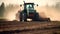 A farmer in a tractor prepares the ground. Agronomy farming and husbandry idea for a cultivated field. Generative AI