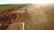 Farmer in tractor steadicam motion Russia agriculture soil the ground preparing land with seedbed cultivator as part of