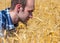 Farmer in wheat field