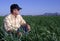 Farmer in wheat field