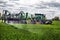 Farmer wheat field spraying herbicides