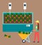 Farmer with wheelbarrow full of carrots, control process of growing carrots, automatic water system