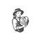 Farmer woman fresh organic homemade baking pastry food loaf bread bun in basket vintage icon vector