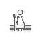 Farmer woman with hayfork line icon, outline sign, linear style pictogram isolated on white. Symbol, logo illustration. Edi