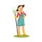 Farmer woman with pitchfork, banner or clipart.