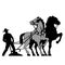 Farmer and Work Horse with Plow or Plough Plowing Field Retro Woodcut Style