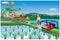 Farmer work with water pump  in paddy field vector design