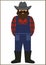 Farmer/worker flat icon - a man with a mustache a beard wearing an in a plaid shirt, denim/ jeans overalls jumpsuit,boots and h