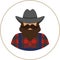 Farmer/worker flat icon - a man with a mustache a beard wearing an in a plaid shirt, denim/ jeans overalls jumpsuit,boots and h