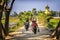 Farmer workers in traditional straw hats in Mandalay, Myanmar