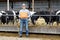 Farmer working on farm with dairy cows