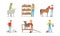 Farmers Breeding Livestock Feeding Farm Animals Vector Set