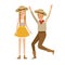 Farmers couple dancing with straw hat