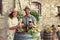 Farmers couple drinking wine in a farm