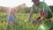 Farmers father and son preparing for eating watermelon at the farm field