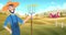 Farmers at field. Harvesting gardeners working at farm agricultural vector cartoon background