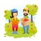 Farmers In Garden vector design illustration