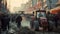 farmers gather in the city with their modern tractors during a strike, highlighting the clash of agricultural