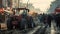 farmers gather in the city with their modern tractors during a strike, highlighting the clash of agricultural