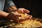 Farmers Hands Pour Grain During The Harvest