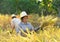 Farmers harvesting rice in rice field Thailand