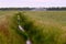 Farmers irrigate fields because of the drought, crops waiting for the rain to come. Drenth, the Netherlands.