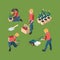 Farmers isometric. Gardeners people farmed professional outdoor working farm vector characters agriculture set