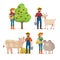 Farmers man and woman cartoon characters in various poses vector flat illustrations isolated on white background