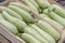 Farmers market marrows in a wooden crates