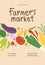 Farmers market poster design. Fresh local vegetables in trendy flyer for food festival.