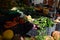 Farmers market with seasonal local vegetables and fruits in small Portuguese village near Sintra