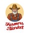 Farmers market vector logo or icon. Farmer in hat