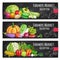 Farmers vegetables market vector sketched banners