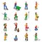 Farmers At Work Isometric Icons Set