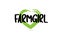 farmgirl text word with green love heart shape icon