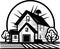 Farmhouse - black and white isolated icon - vector illustration