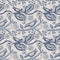 Farmhouse blue bird linen seamless pattern. Tonal french country cottage style farm animal background. Simple vintage