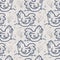 Farmhouse blue chicken hen linen seamless pattern. Tonal french country cottage style farm animal background. Simple