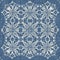Farmhouse blue snow flake pattern background. Frosty batik french effect seamless backdrop. Festive cold holiday season