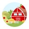 Farmhouse flat concept icon. Countryside house, ranch yard with apple orchard sticker, clipart. Village farming, agriculture.