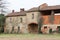 Farmhouse old old landscape view farmhouse Po Valley houses roofs chimneys agriculture work Italy Italian