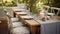 Farmhouse outdoor dining furniture, interior design and garden, wooden table with chairs, furniture and home decor, country