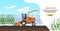 Farming agriculture vector illustration, cartoon flat agricultural agrarian tractor or farmers combine harvester working