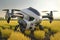 Farming automation using drones over on fields, future agriculture, Generative AI
